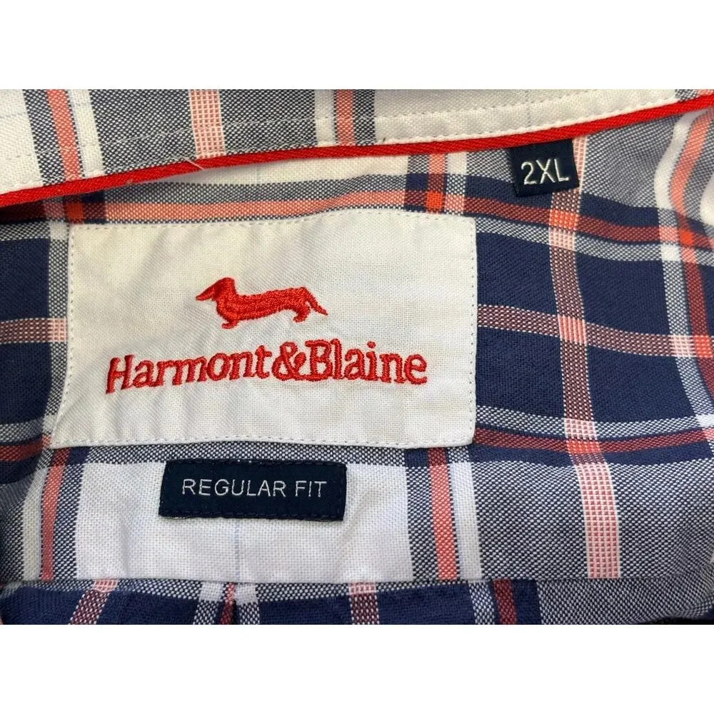 Harmont & Blaine Button Down Shirt Mens 2XL Plaid Multi Short Sleeve Designer